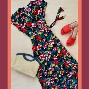 XIX Palms Tropical Floral Wrap Dress